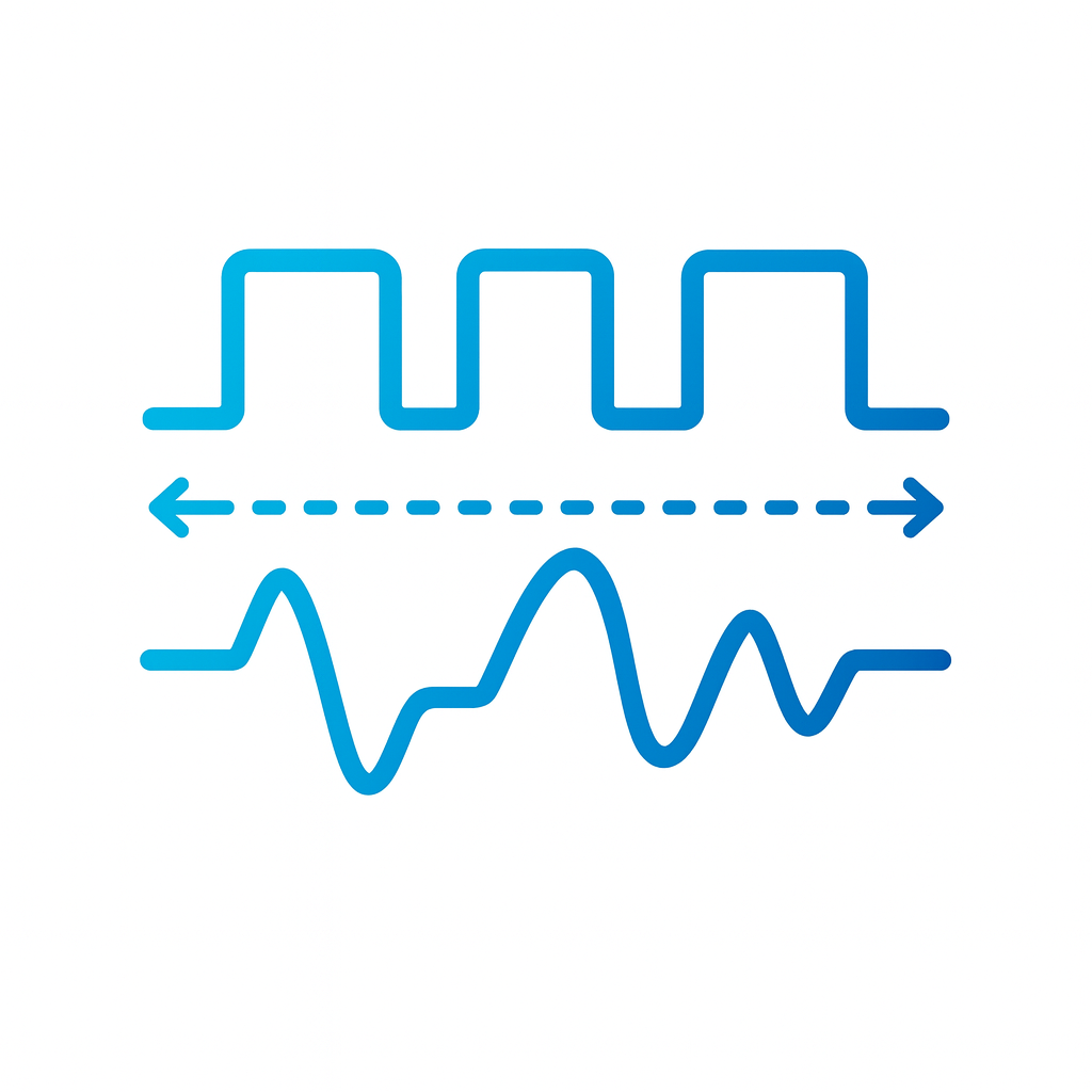 Icon showing two waveform signals with a bidirectional arrow indicating comparison or alignment.