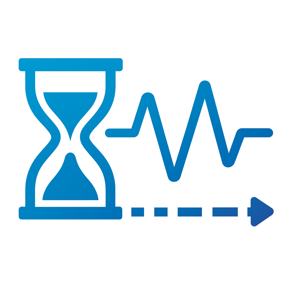 Hourglass and waveform icon representing long-term timing behavior